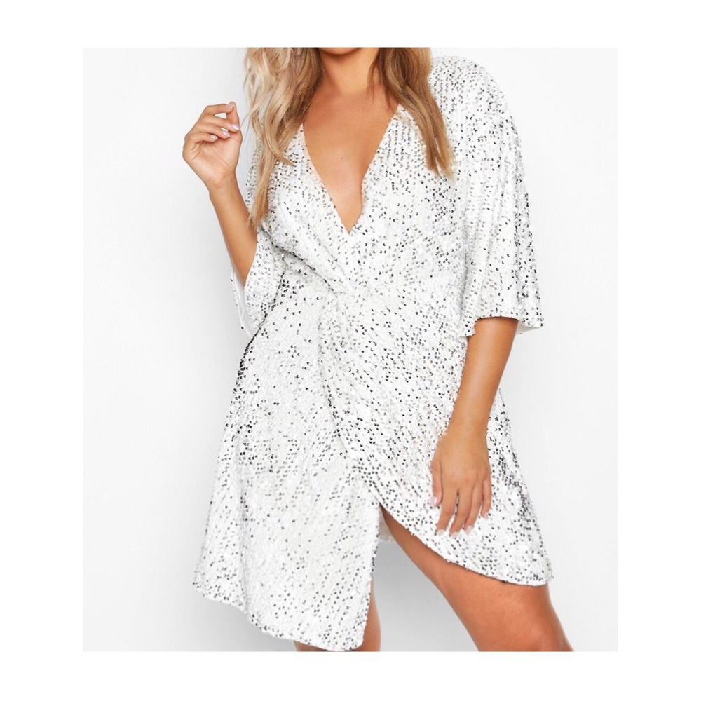 Sequin twist front dress